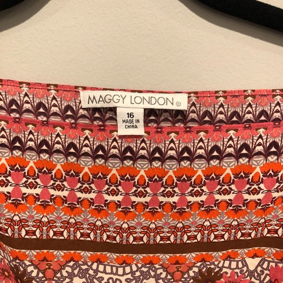 NWT Maggie London Floral Print Blouson Dress Pink Multi Size 16 - Picture 10 of 13